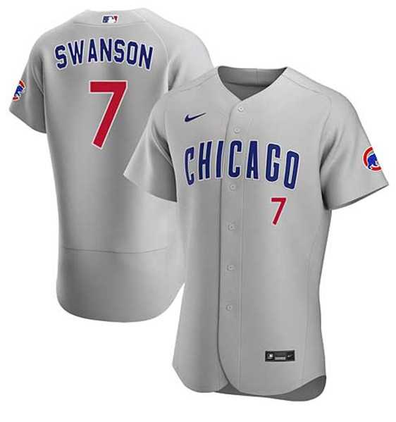 Men%27s Chicago Cubs #7 Dansby Swanson Gray Flex Base Stitched Baseball Jersey Dzhi